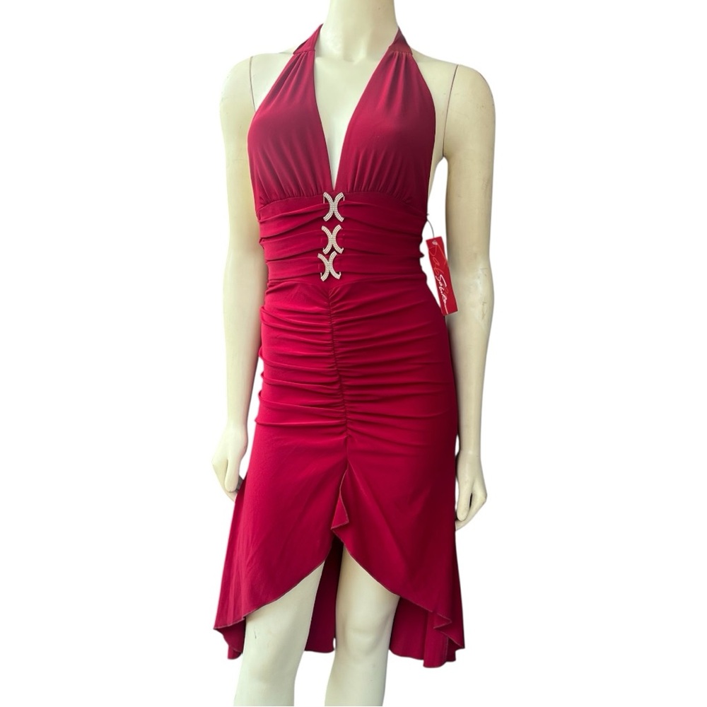 Sabora Dark Red Sexy High-Low Backless Dress Size Large NWT